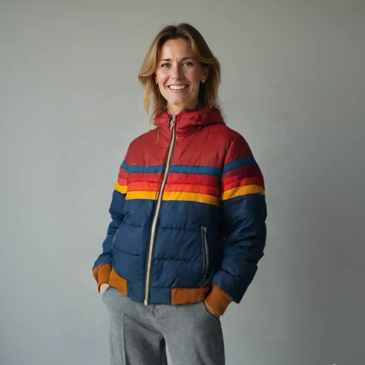 Paloma | Puffer Jacket Quilted Winter Warm Hooded Bomber Striped Zip Up Padded Ribbed Cuffs