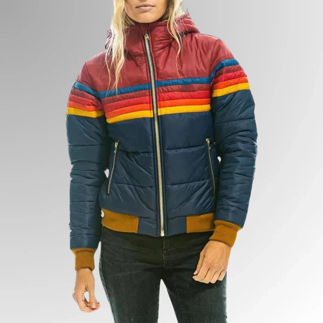Paloma | Puffer Jacket Quilted Winter Warm Hooded Bomber Striped Zip Up Padded Ribbed Cuffs