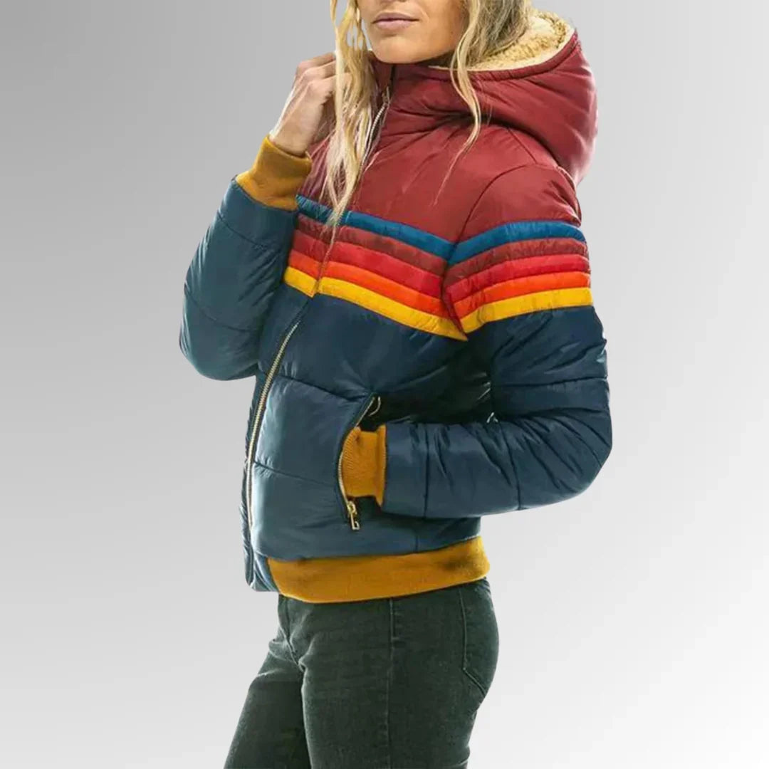 Paloma | Puffer Jacket Quilted Winter Warm Hooded Bomber Striped Zip Up Padded Ribbed Cuffs