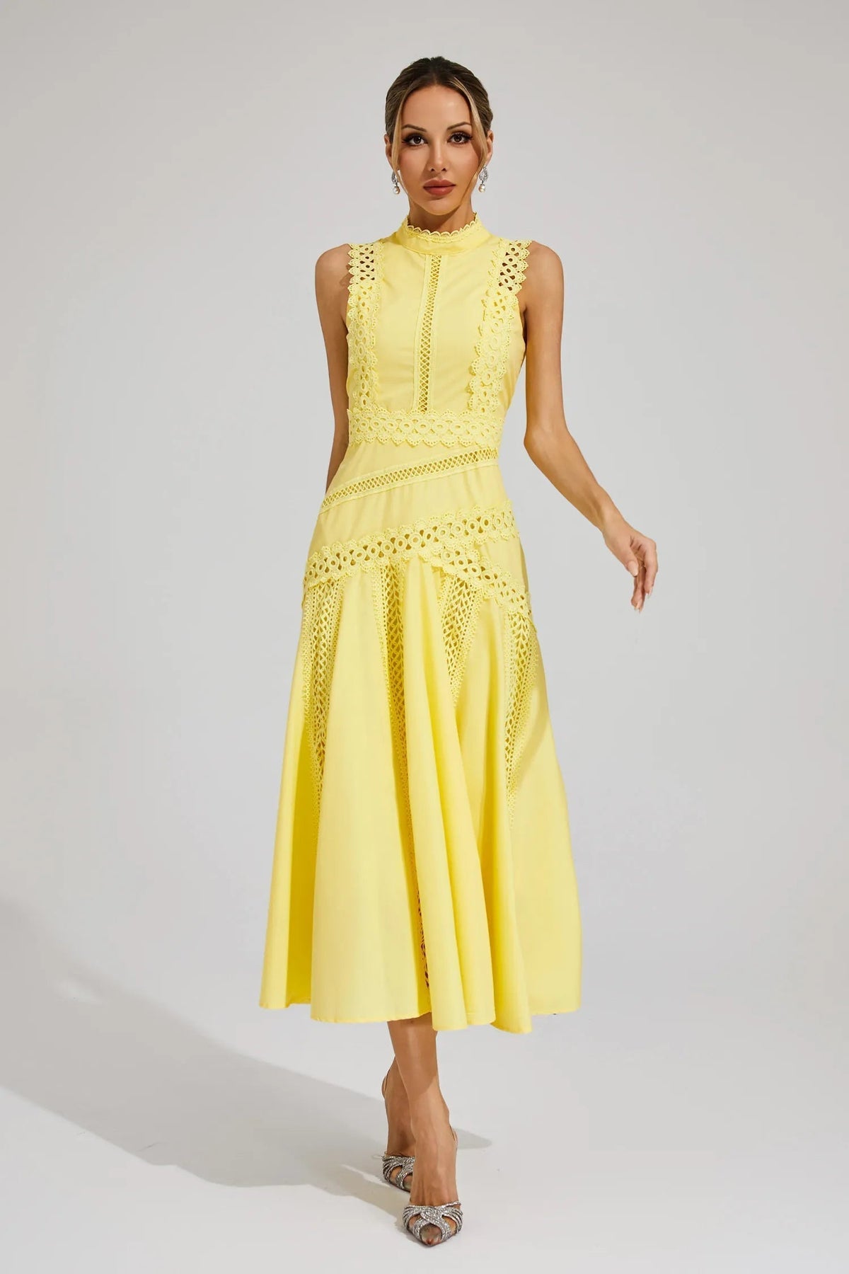 Colette | Wedding Guest Dress Midi Dress Women Lace Sleeveless Cutwork Cocktail Formal Garden Party