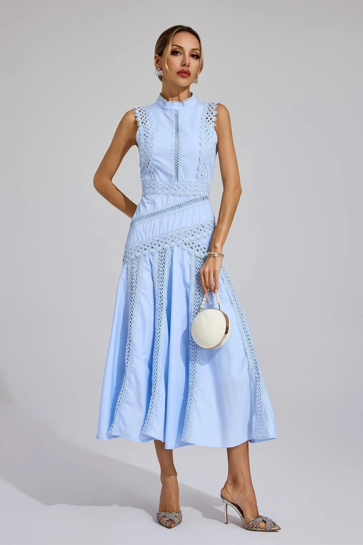 Colette | Wedding Guest Dress Midi Dress Women Lace Sleeveless Cutwork Cocktail Formal Garden Party