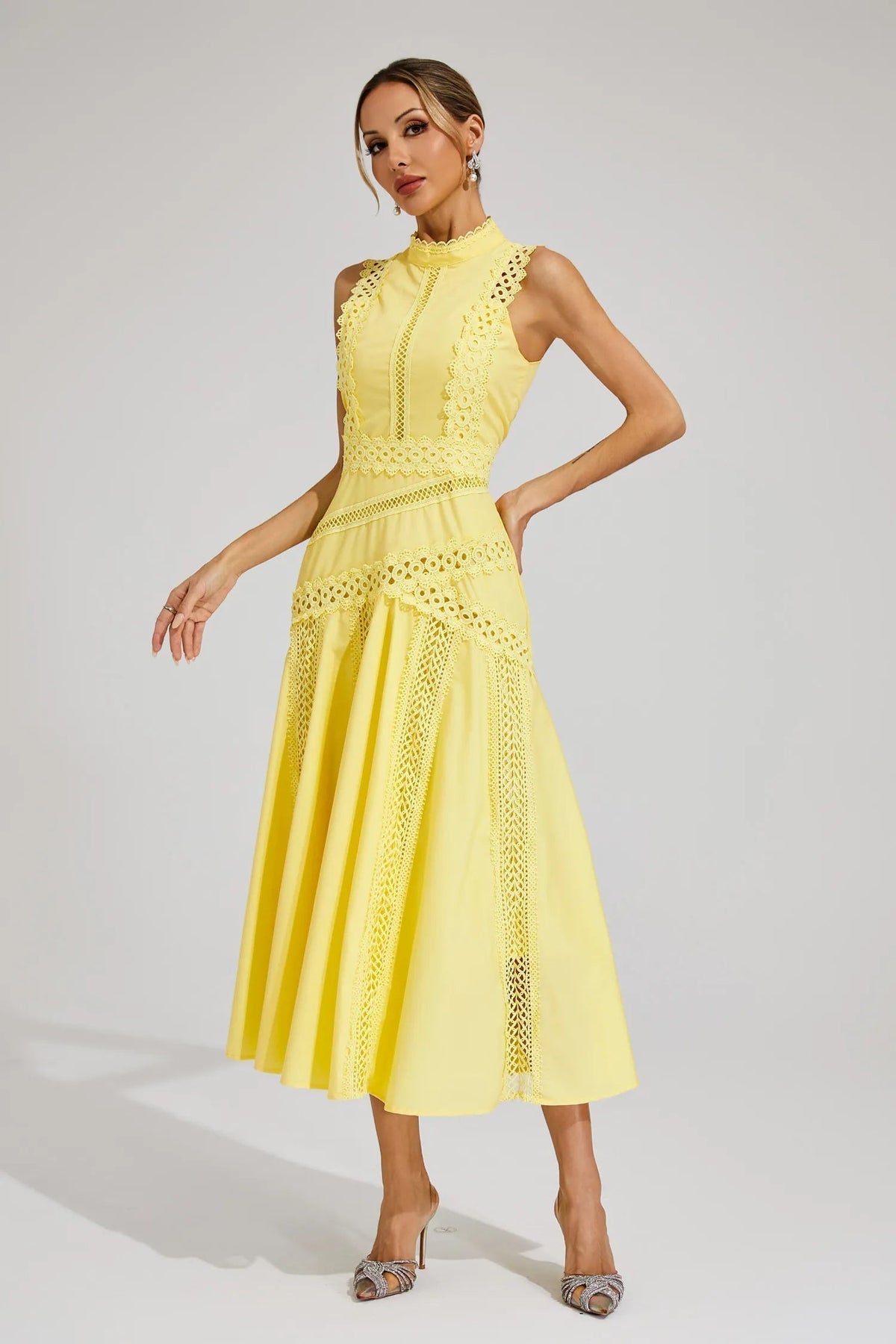 Colette | Wedding Guest Dress Midi Dress Women Lace Sleeveless Cutwork Cocktail Formal Garden Party