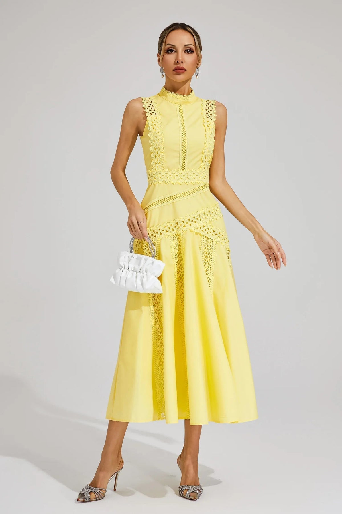 Colette | Wedding Guest Dress Midi Dress Women Lace Sleeveless Cutwork Cocktail Formal Garden Party
