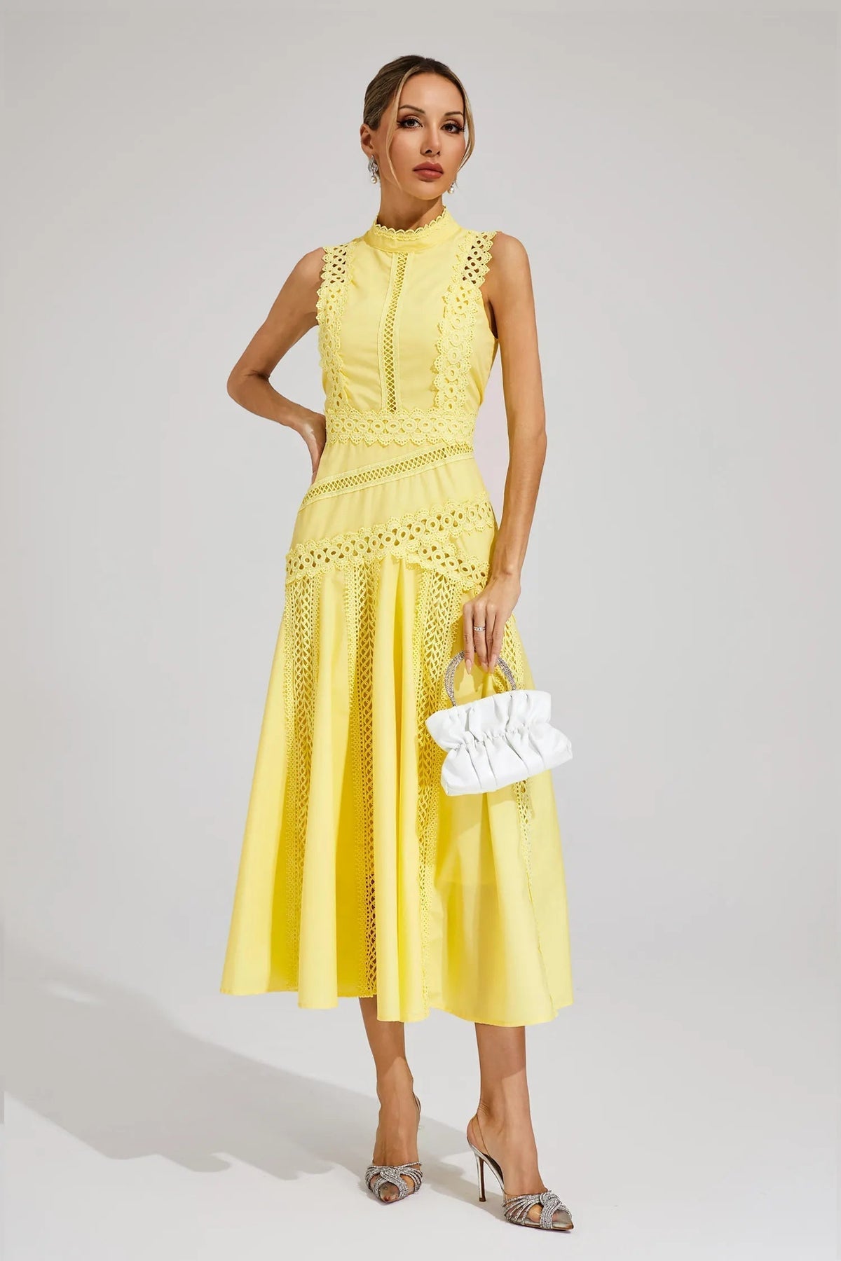 Colette | Wedding Guest Dress Midi Dress Women Lace Sleeveless Cutwork Cocktail Formal Garden Party