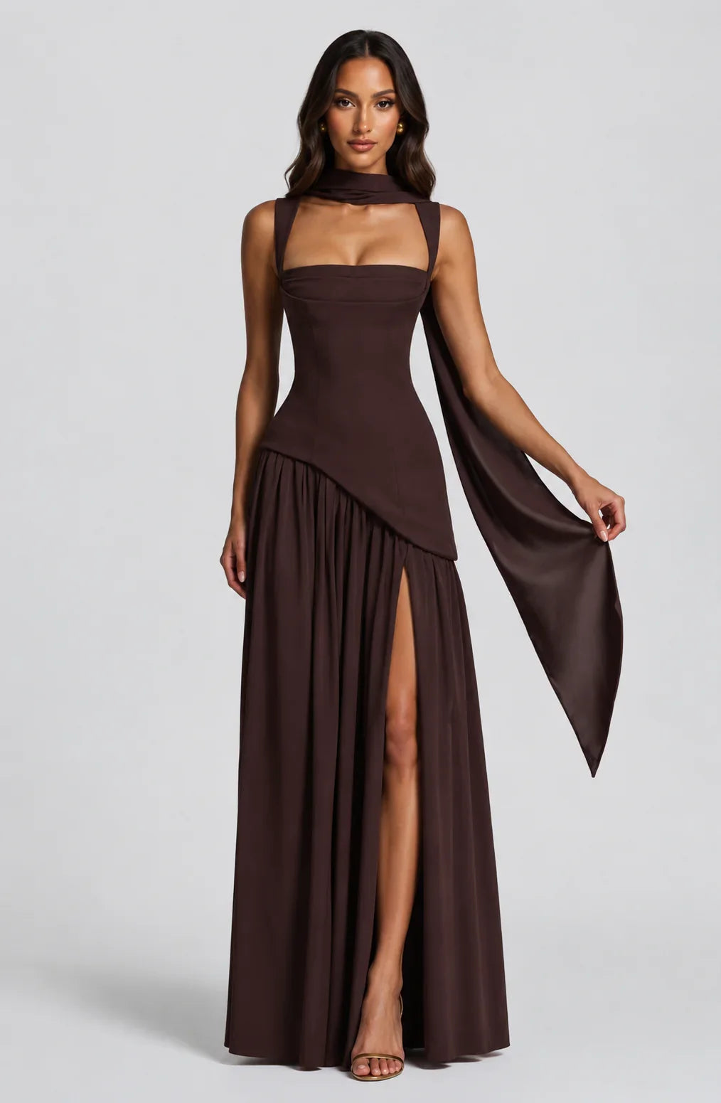 Adriana | Wedding Guest Dress Maxi Dress Women Halter Neck Square Neck Side Slit Draped