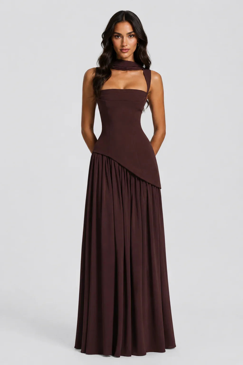 Adriana | Wedding Guest Dress Maxi Dress Women Halter Neck Square Neck Side Slit Draped