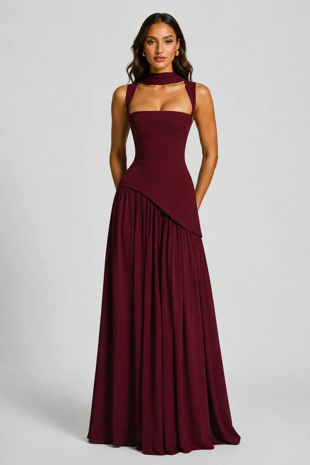 Adriana | Wedding Guest Dress Maxi Dress Women Halter Neck Square Neck Side Slit Draped