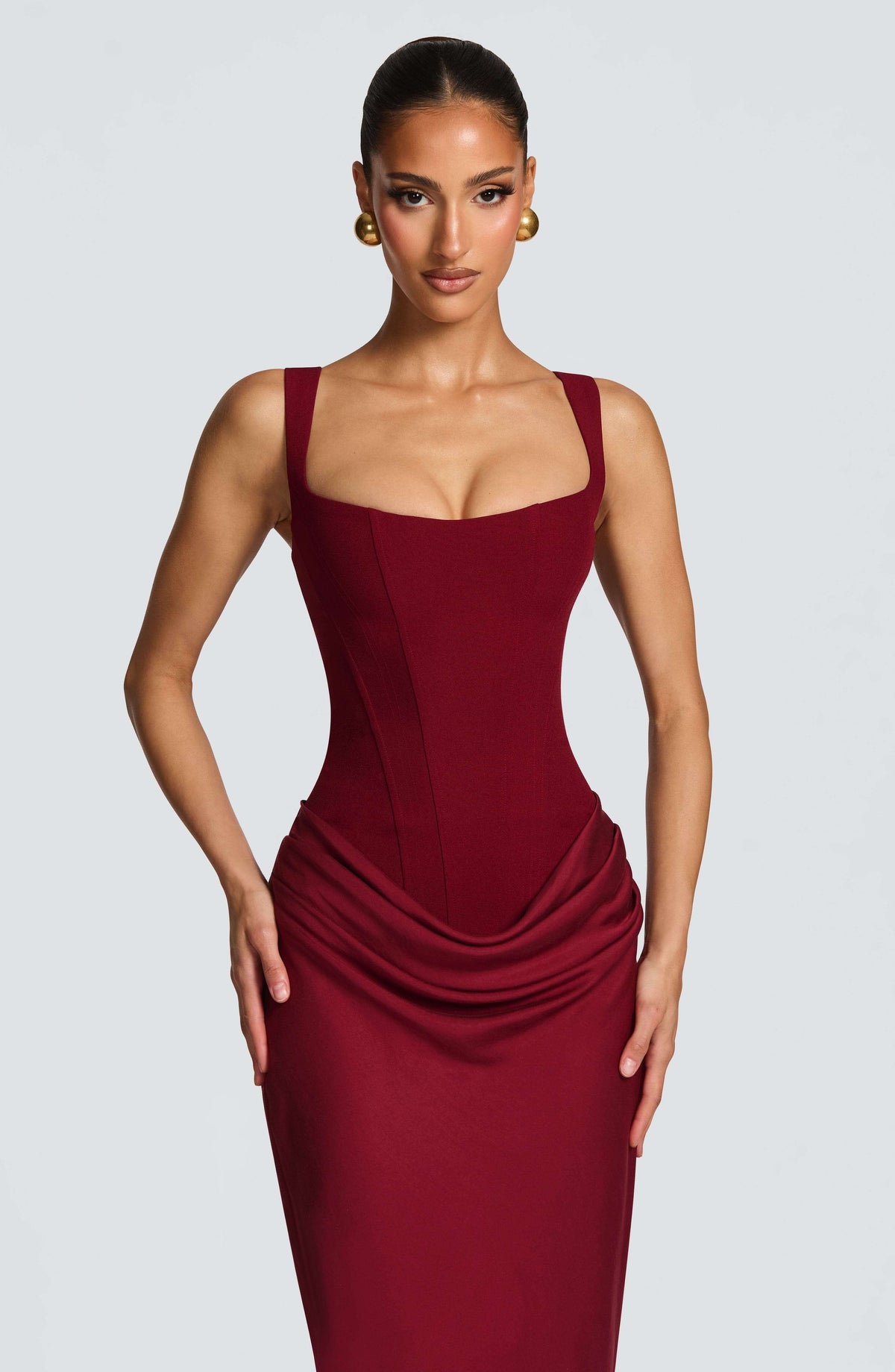 Isabella | Wedding Guest Dress Cocktail Maxi Bodycon Corset Square Neck Spaghetti Strap Lace-Up Back