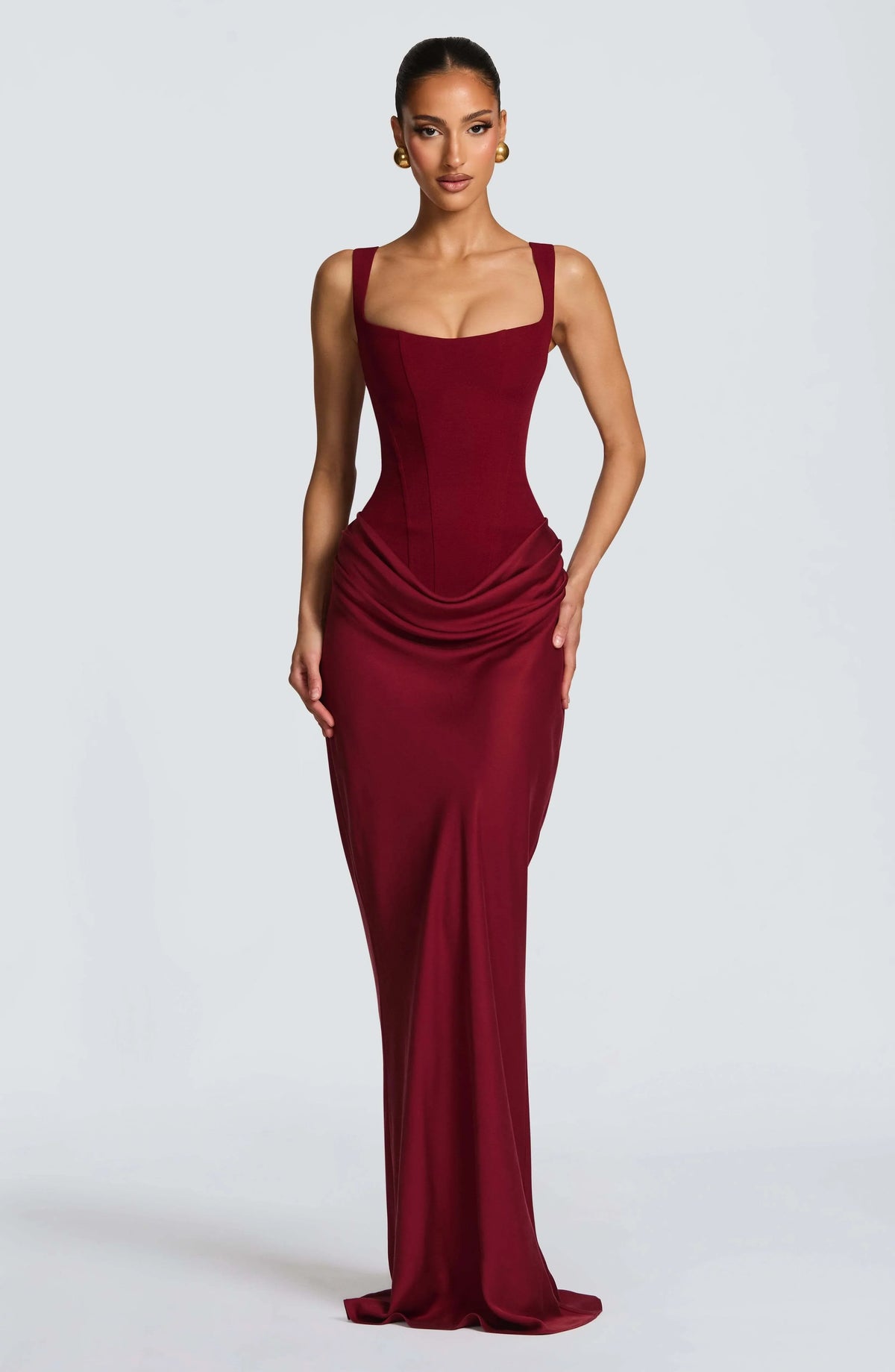 Isabella | Wedding Guest Dress Cocktail Maxi Bodycon Corset Square Neck Spaghetti Strap Lace-Up Back