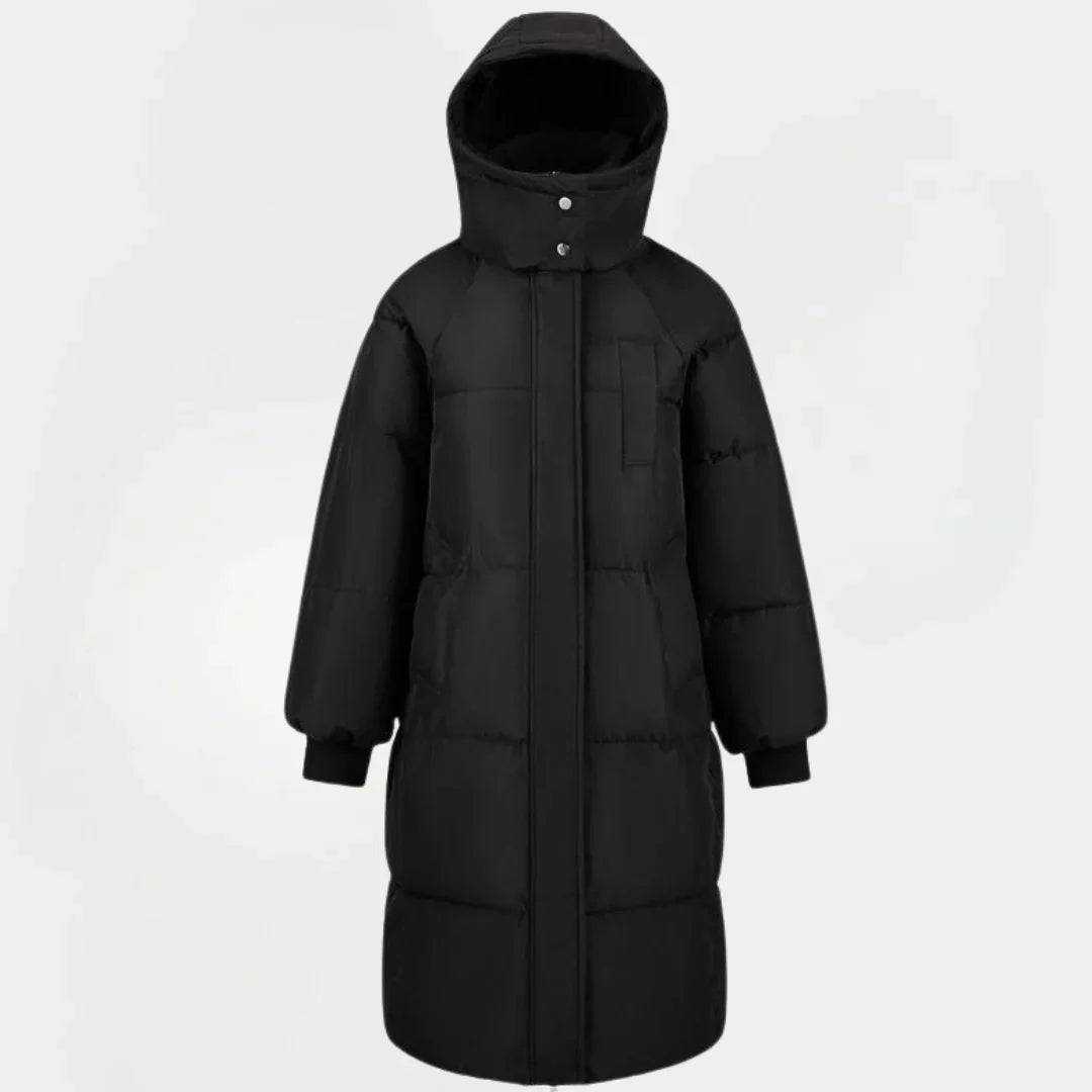 Thea | Puffer Coat Puffer Jacket Quilted Winter Warm Hooded Longline Stand Collar Zip Up