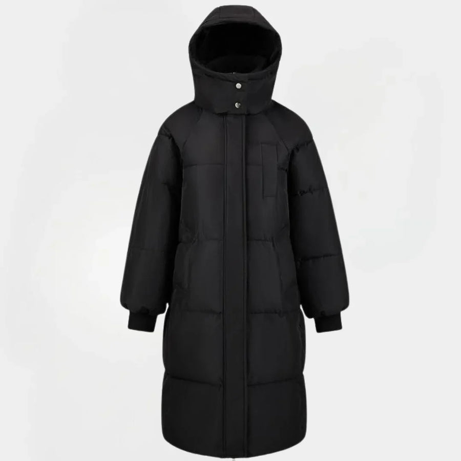 Thea | Puffer Coat Puffer Jacket Quilted Winter Warm Hooded Longline Stand Collar Zip Up