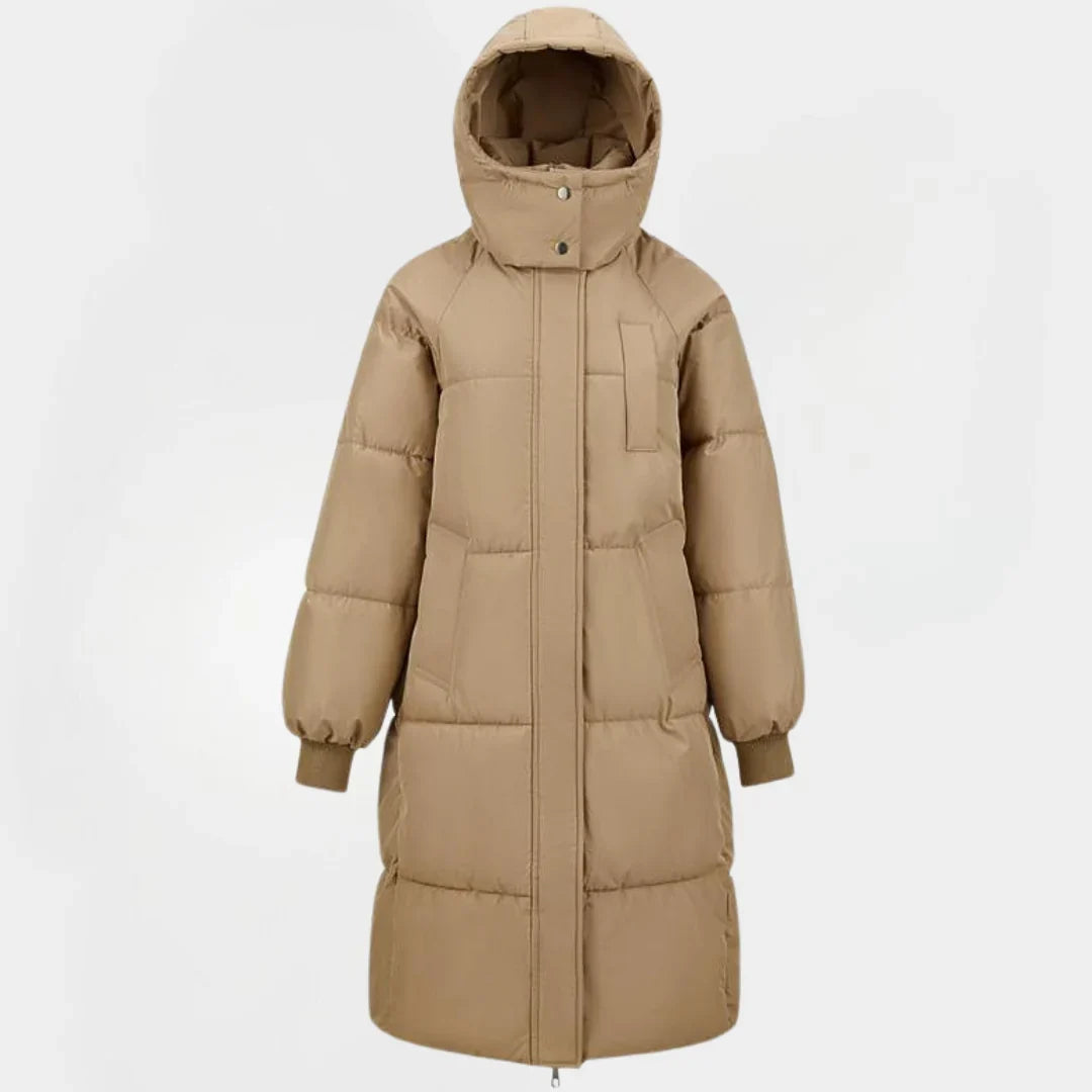 Thea | Puffer Coat Puffer Jacket Quilted Winter Warm Hooded Longline Stand Collar Zip Up