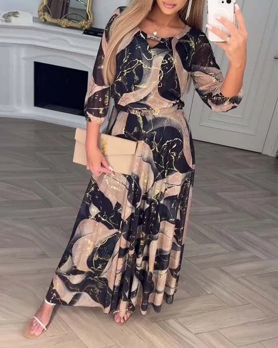 Marlowe | Maxi Dress Wrap Dress Women V-Neck Belted Printed Black Gold Evening Formal