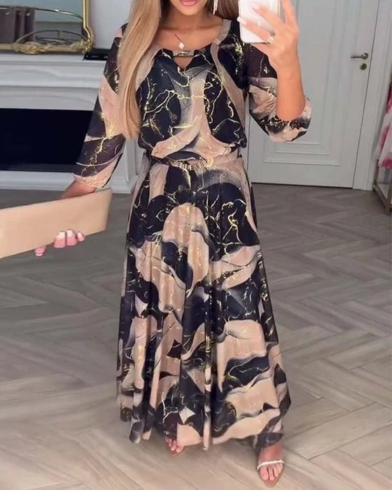 Marlowe | Maxi Dress Wrap Dress Women V-Neck Belted Printed Black Gold Evening Formal
