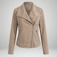 Christine Brewer Isabella women's faux suede biker jacket with asymmetric zip and tailored fit, showcasing stylish details.