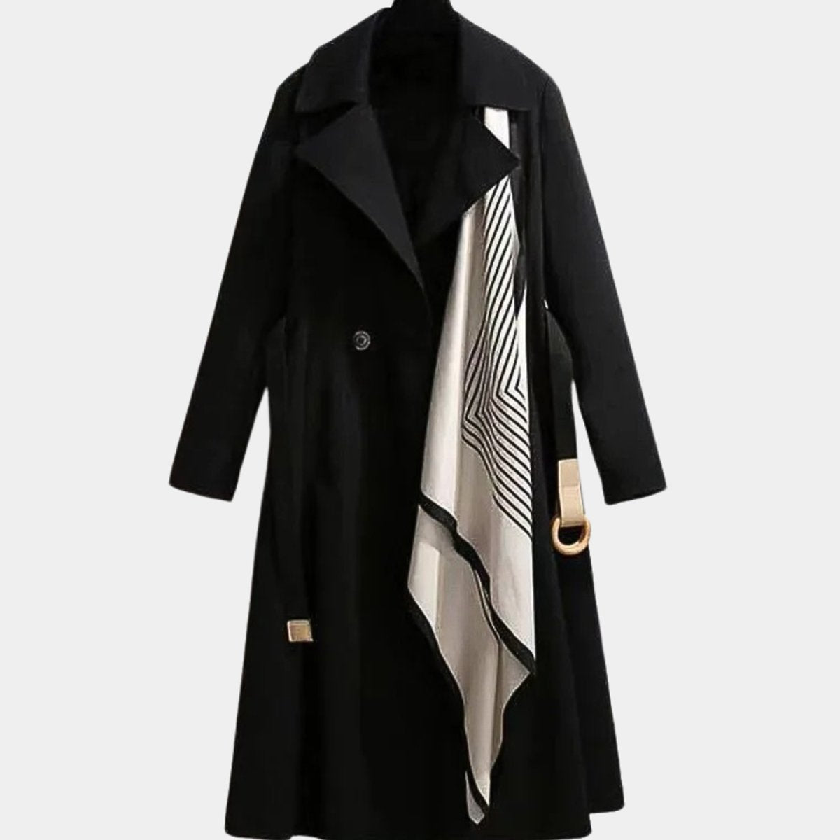 Women's belted classic midi trench coat by Christine Brewer, shown in a stylish, tailored design with a belt and button details.