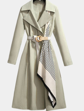 Emily women's belted midi trench coat with relaxed fit, long sleeves, and classic design by Christine Brewer.