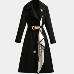 Emily women's belted midi trench coat by Christine Brewer, relaxed fit, long sleeves, and stylish design, shown on a model.