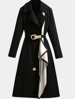 Emily women's belted midi trench coat by Christine Brewer, relaxed fit, long sleeves, and stylish design, shown on a model.