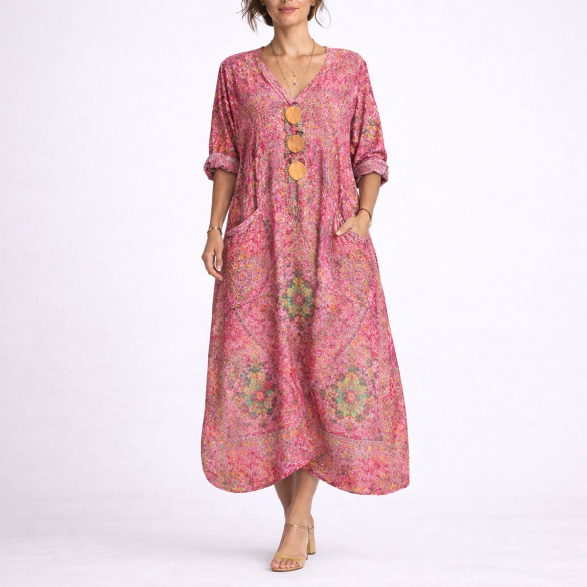 Eliza | Wedding Guest Dress Maxi Dress Women Paisley Boho V-Neck A-Line Pockets Fall Winter