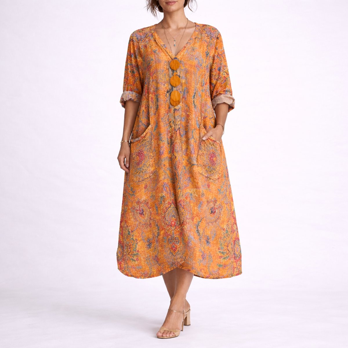 Eliza | Wedding Guest Dress Maxi Dress Women Paisley Boho V-Neck A-Line Pockets Fall Winter