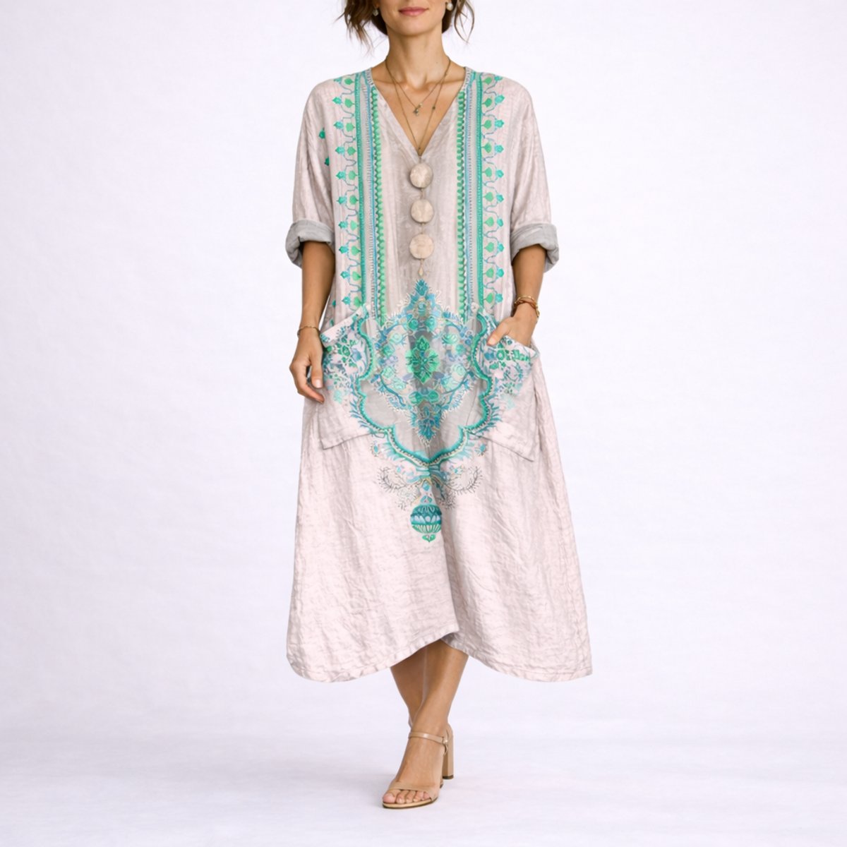 Eliza | Wedding Guest Dress Maxi Dress Women Paisley Boho V-Neck A-Line Pockets Fall Winter