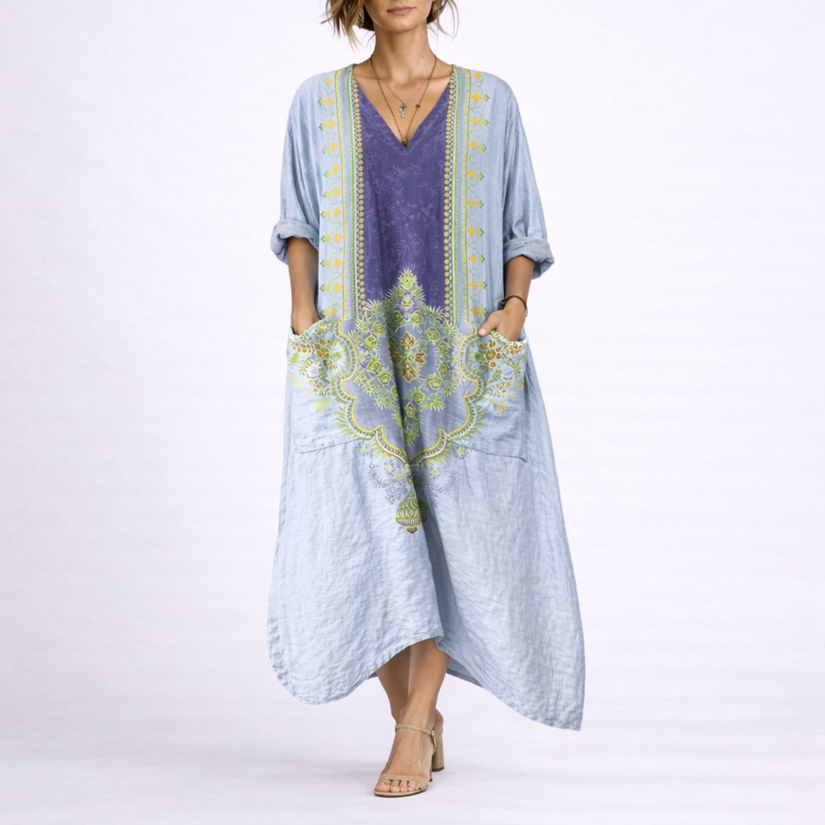 Eliza | Wedding Guest Dress Maxi Dress Women Paisley Boho V-Neck A-Line Pockets Fall Winter