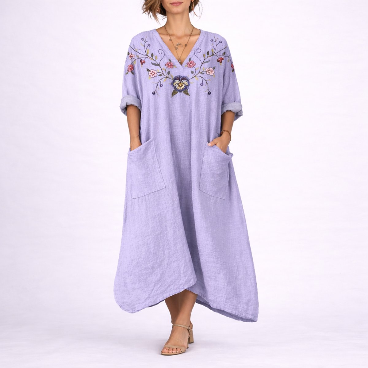 Eliza | Wedding Guest Dress Maxi Dress Women Paisley Boho V-Neck A-Line Pockets Fall Winter