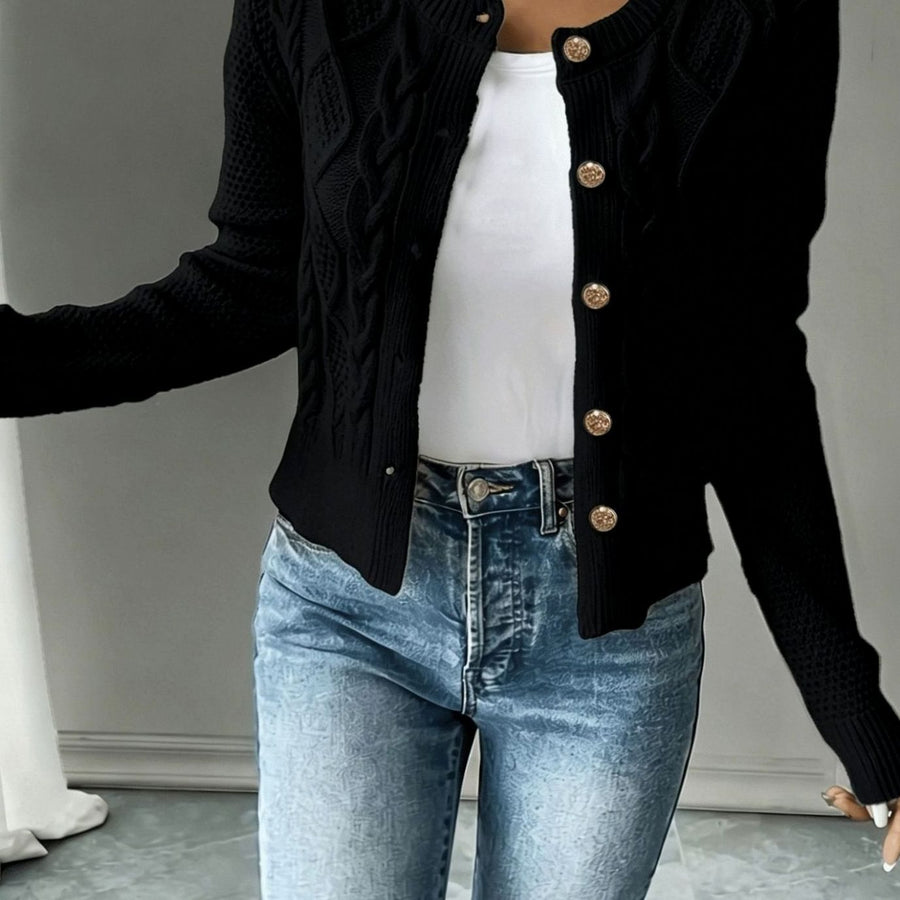 Cecily | Cable-Knit Cropped Crew Neck Cardigan for Women