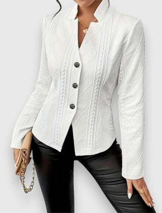 Women’s cable-knit mock-neck long-sleeve fitted jumper by Christine Brewer, showcasing a cozy knit design and sleek fit.