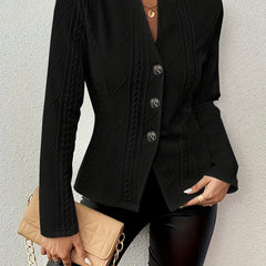 Women's cable-knit blazer jacket with textured fabric and button-front from Christine Brewer, tailored fit and stylish design.