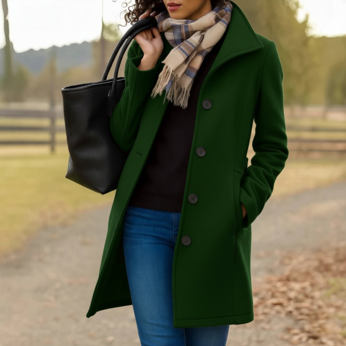 Emma women's wool-blend coat, classic mid-length single-breasted coat with tailored fit and stylish design, in neutral color.