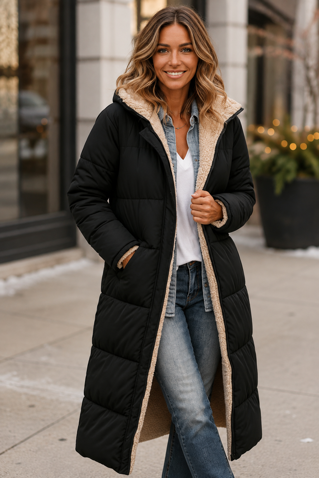 Laila | Quilted Longline Hooded Coat for Women