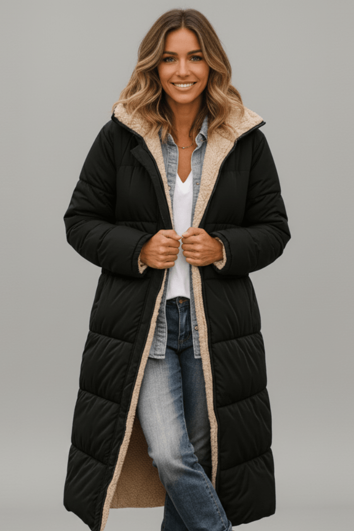 Laila | Quilted Longline Hooded Coat for Women