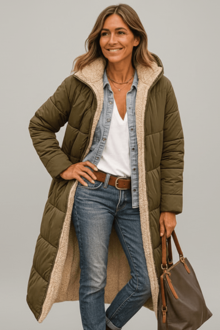 Laila | Quilted Longline Hooded Coat for Women