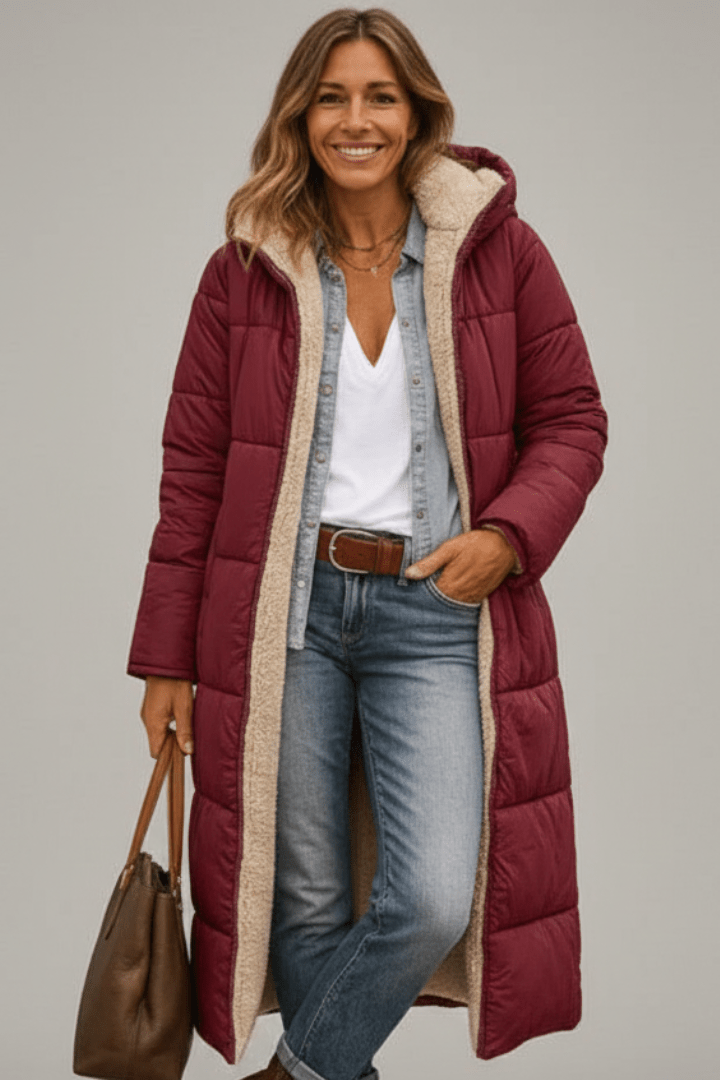 Laila | Quilted Longline Hooded Coat for Women