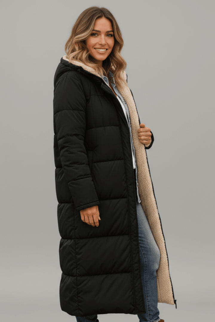 Laila | Quilted Longline Hooded Coat for Women
