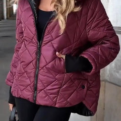 Women's Sienna Diamond Quilted Zip-Up Hooded Puffer Jacket by Christine Brewer, showing the front view with quilted diamond pattern and hood.