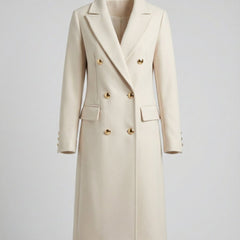 Women’s Sienna double-breasted long-line polyester coat, midi coat in a stylish design, featuring a tailored fit and classic lapels.
