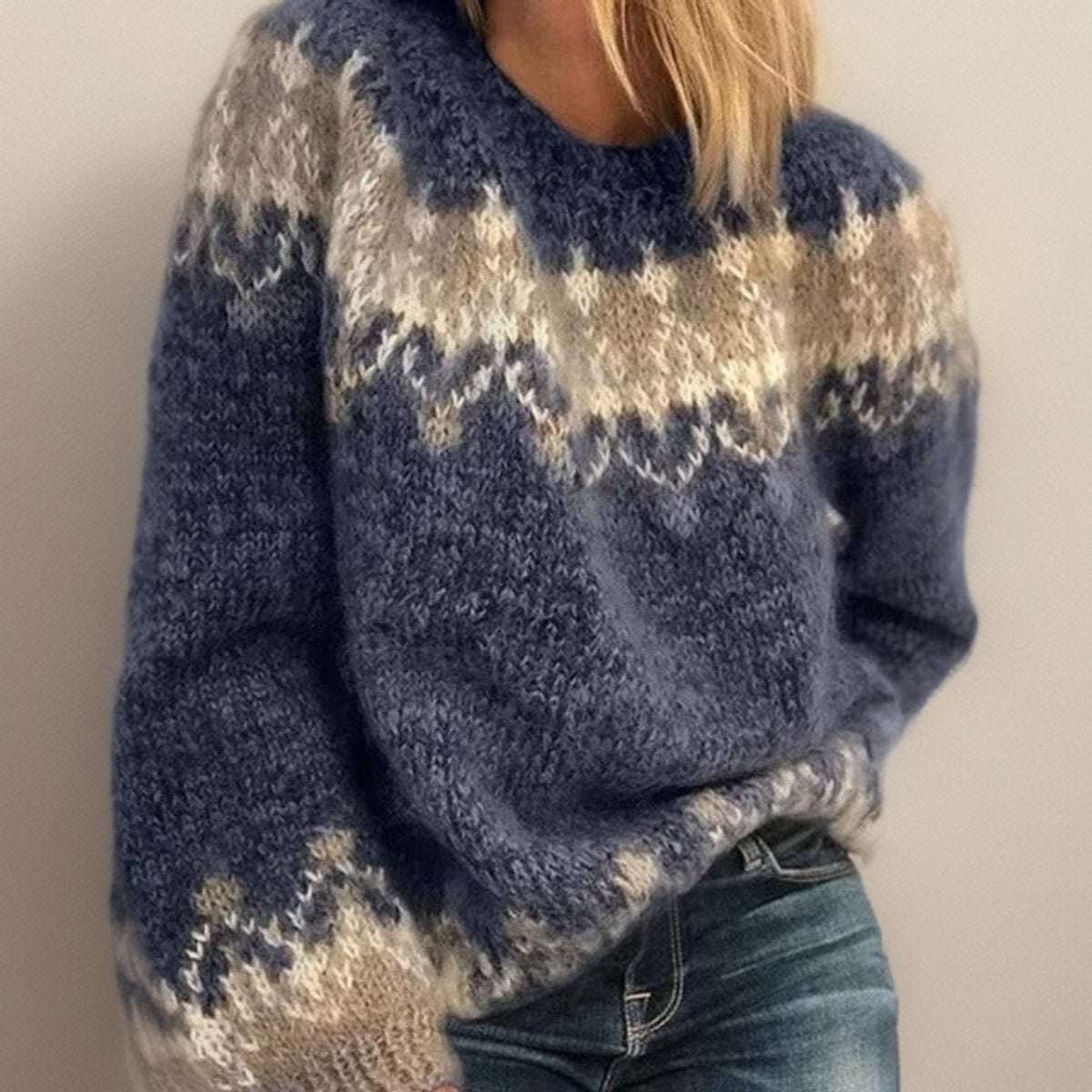 Margaux | Women's Holiday Sweater Nordic Fair Isle Crew Neck Jacquard Knit Pullover Warm Winter Cozy