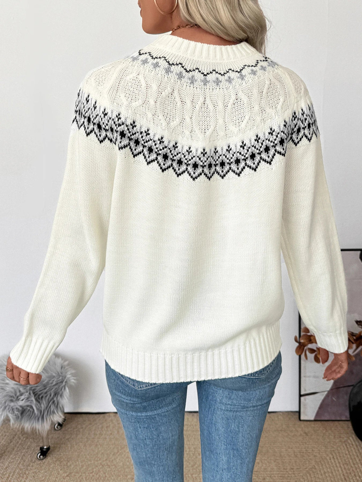 Freja | Women's Nordic Sweater Fair Isle Crew Neck Knit Pullover Cozy Warm Festive