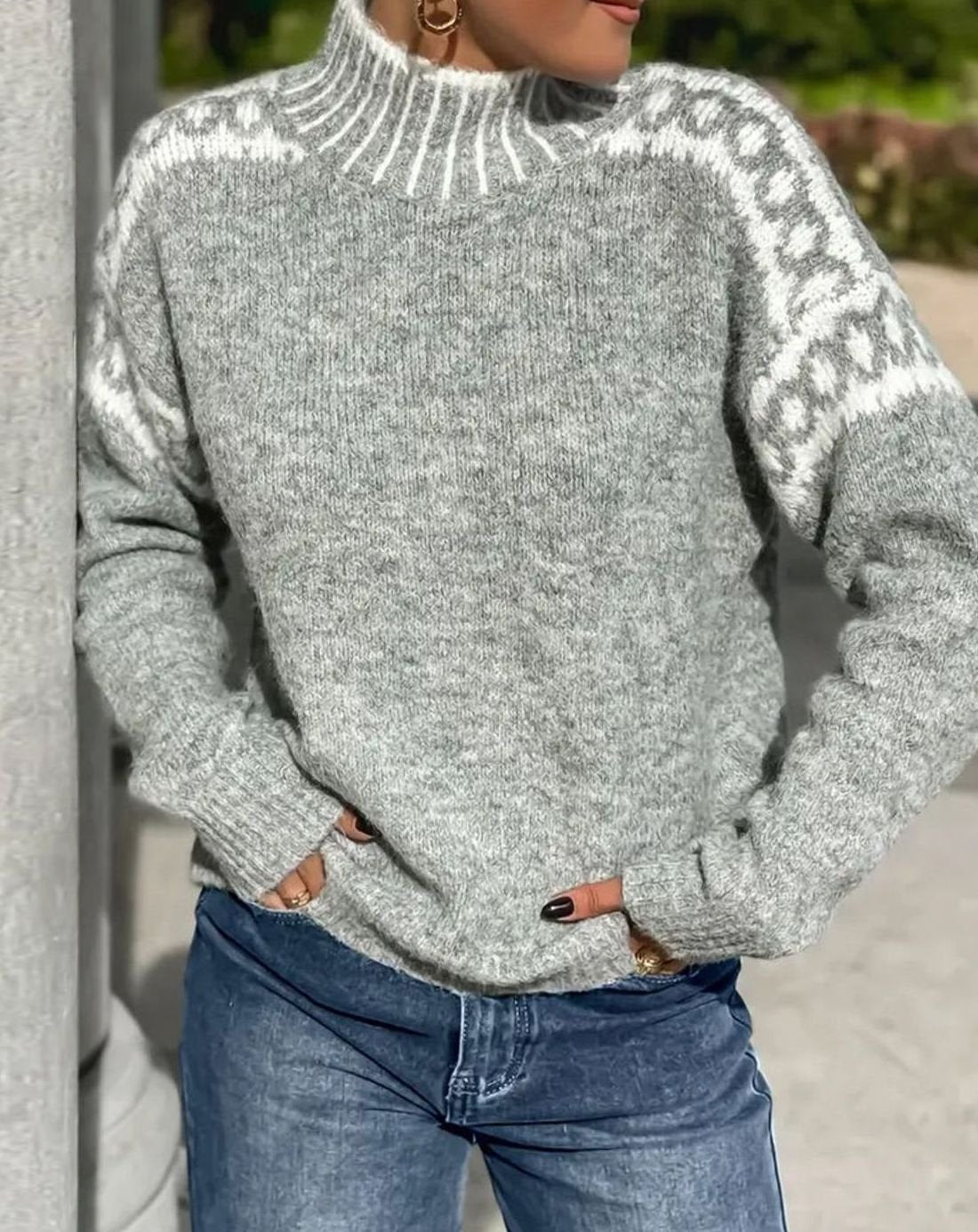 Ingeborg | Women's Knit Sweater Nordic Fair Isle Turtleneck Relaxed Fit Knit Pullover Warm Holiday Knit