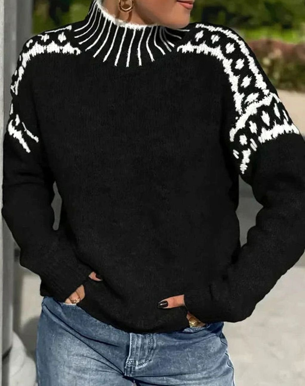 Ingeborg | Women's Knit Sweater Nordic Fair Isle Turtleneck Relaxed Fit Knit Pullover Warm Holiday Knit