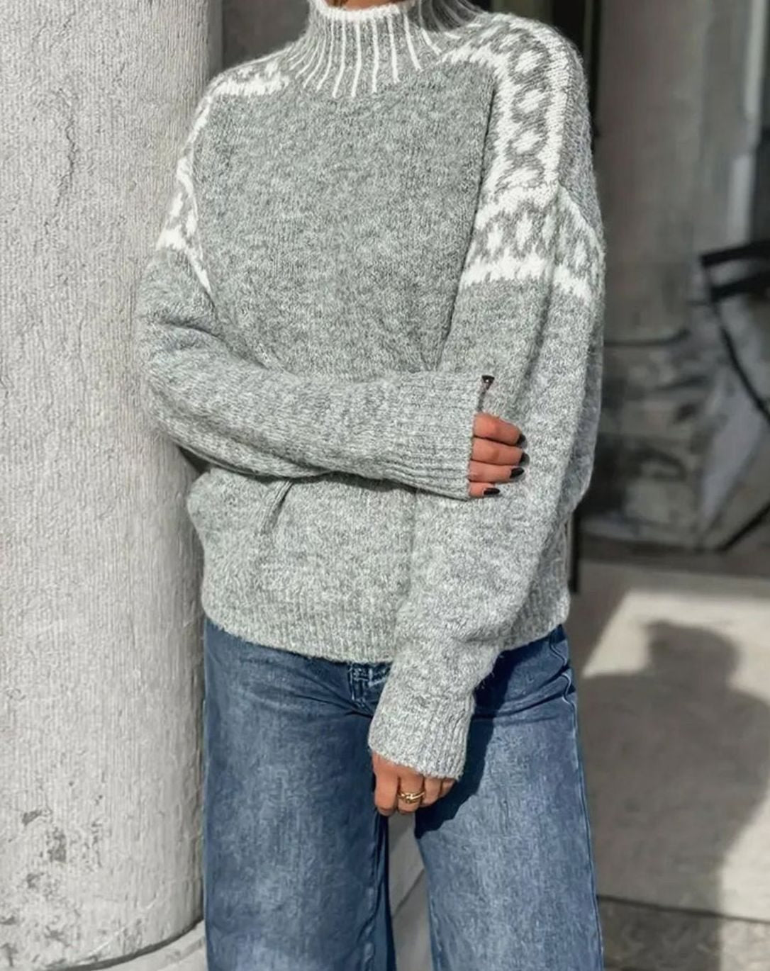 Ingeborg | Women's Knit Sweater Nordic Fair Isle Turtleneck Relaxed Fit Knit Pullover Warm Holiday Knit