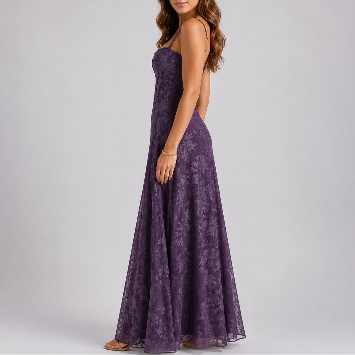 Coraline | Wedding Guest Dress Maxi Dress Women Floral Corset Chiffon Square Neck Spaghetti Strap
