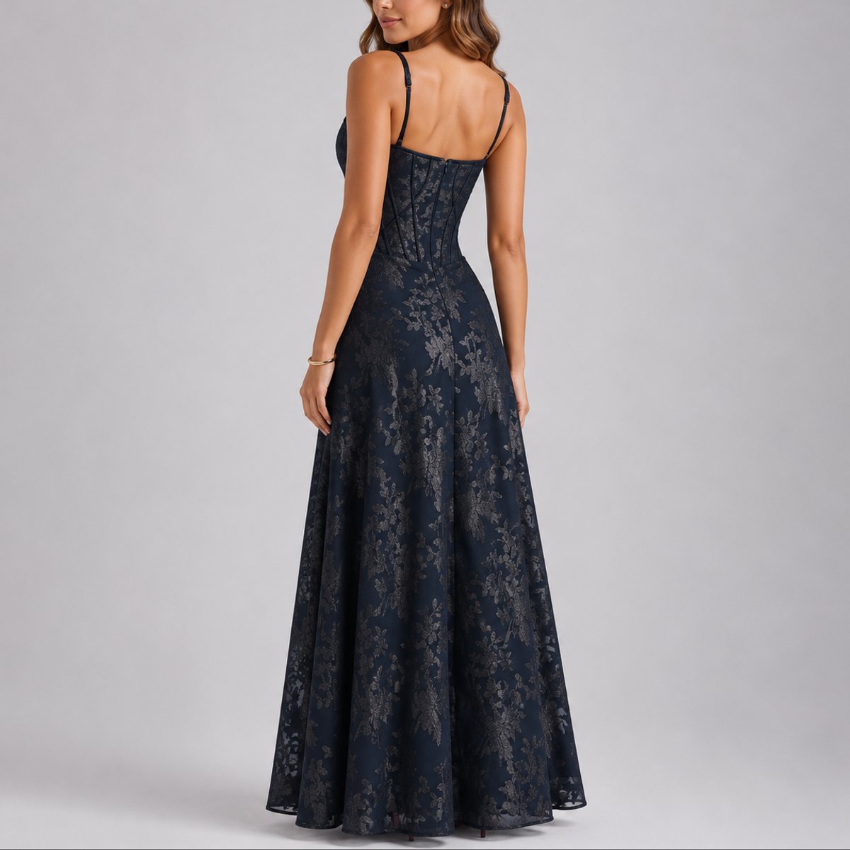 Coraline | Wedding Guest Dress Maxi Dress Women Floral Corset Chiffon Square Neck Spaghetti Strap