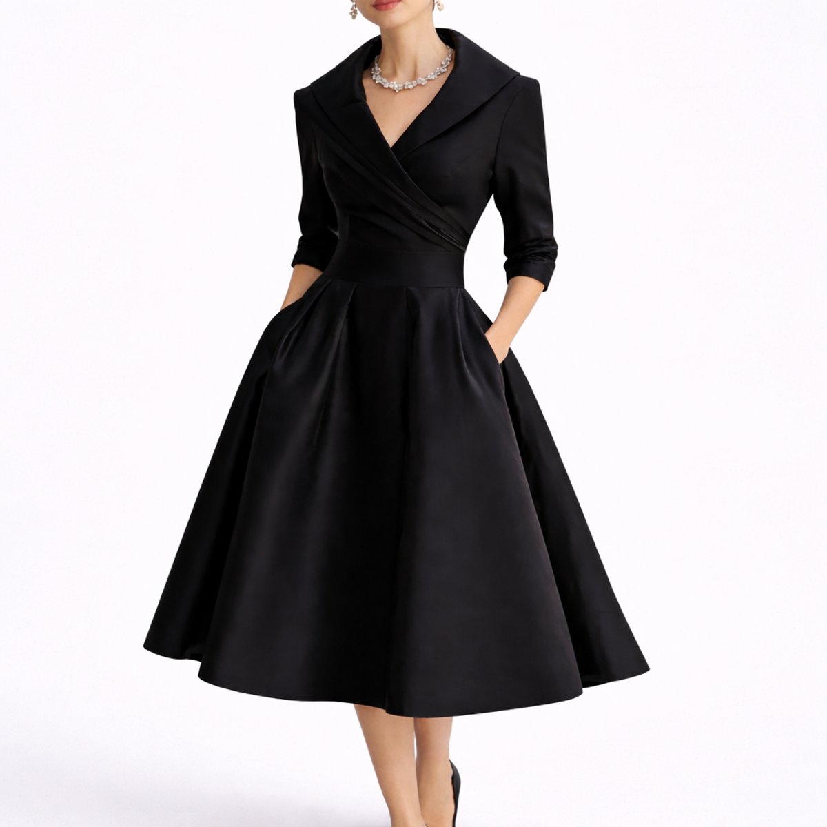 Margot | Wedding Guest Dress Cocktail Dress Midi Dress Women A-Line V-Neck Wrap Pockets Fall