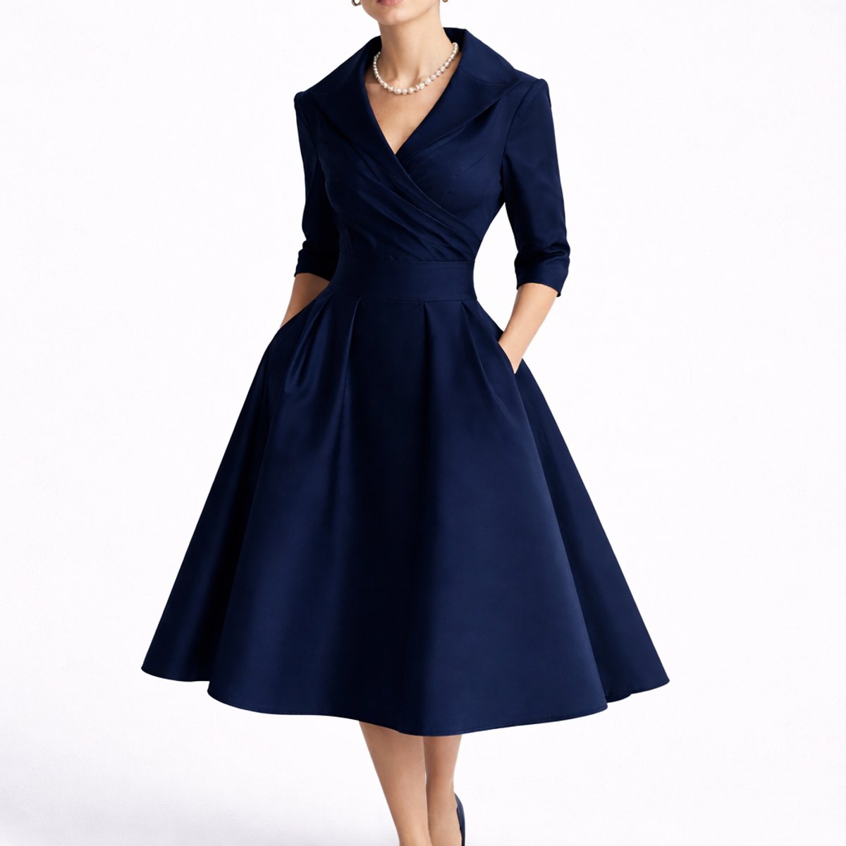 Margot | Wedding Guest Dress Cocktail Dress Midi Dress Women A-Line V-Neck Wrap Pockets Fall