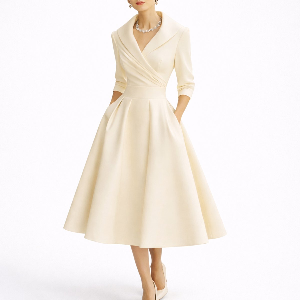 Margot | Wedding Guest Dress Cocktail Dress Midi Dress Women A-Line V-Neck Wrap Pockets Fall