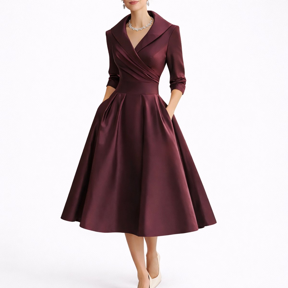 Margot | Wedding Guest Dress Cocktail Dress Midi Dress Women A-Line V-Neck Wrap Pockets Fall